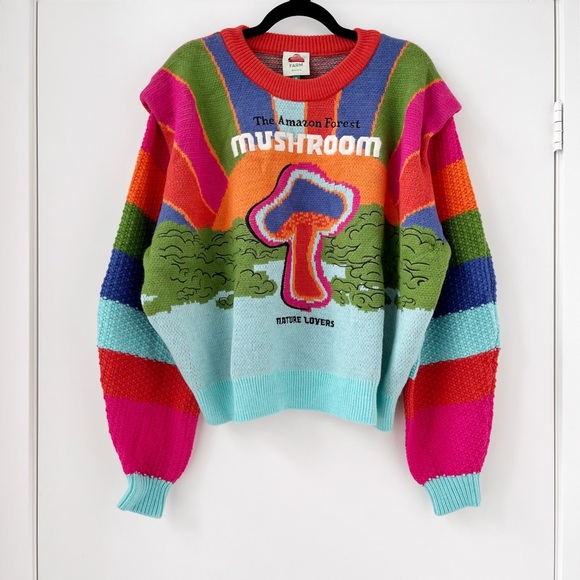 NWOT Farm Rio Rio Amazon Mushroom Embroidered Sweater XL - Picture 4 of 14